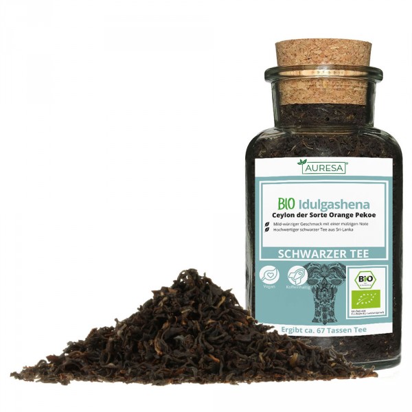 Loose black tea - Ceylon Bio Idulgashena in a glass